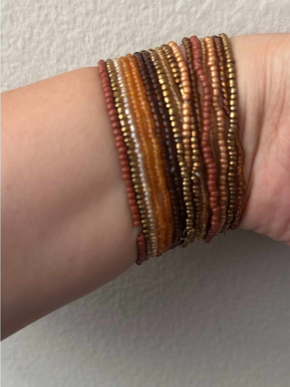 Seed Bead Multi-Strand Bracelet in Brown and Gold